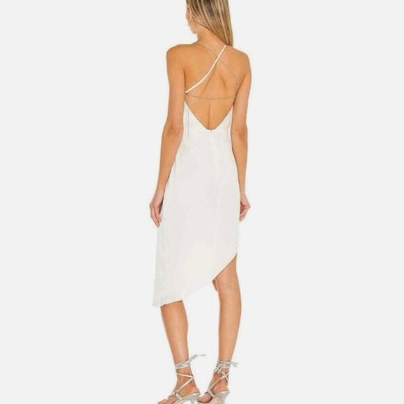NWT Michael Costello x REVOLVE Tessa Ivory Satin Drape Midi Dress Size M - Picture 7 of 10